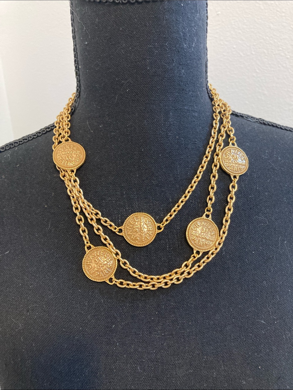 CHANEL Gold-Tone Double Strand Coin Medallion Necklace - Picture 5 of 5